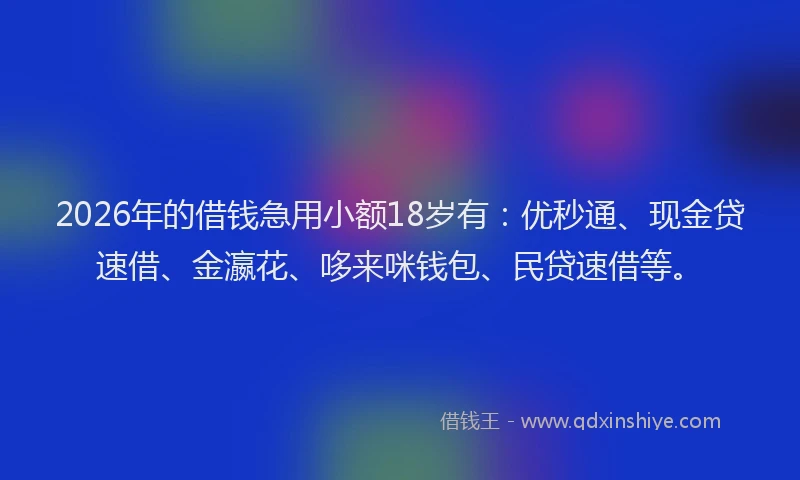 2026年的借钱急用小额18岁有：优秒通、现金贷速借、金瀛花、哆来咪钱包、民贷速借等。