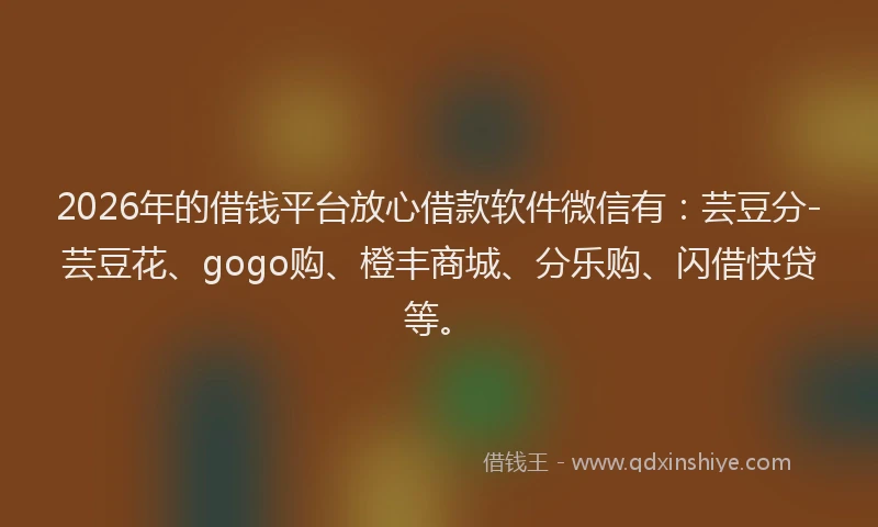 2026年的借钱平台放心借款软件微信有：芸豆分-芸豆花、gogo购、橙丰商城、分乐购、闪借快贷等。