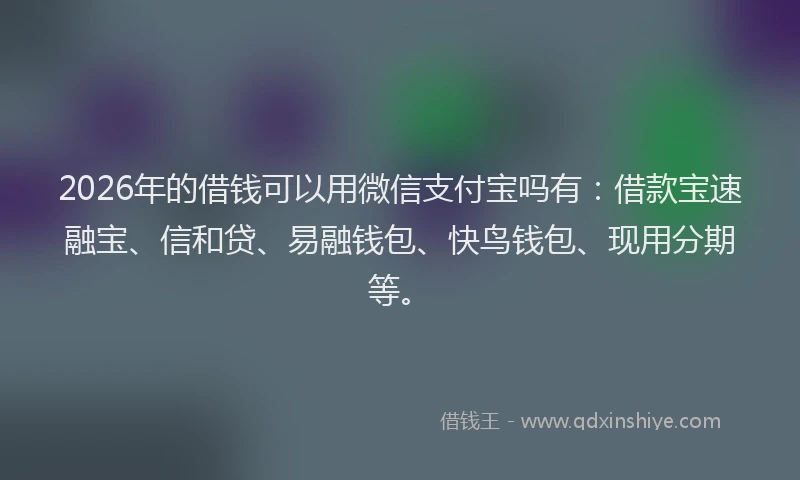 2026年的借钱可以用微信支付宝吗有:借款宝速融宝、信和贷、易融钱包、快鸟钱包、现用分期等。