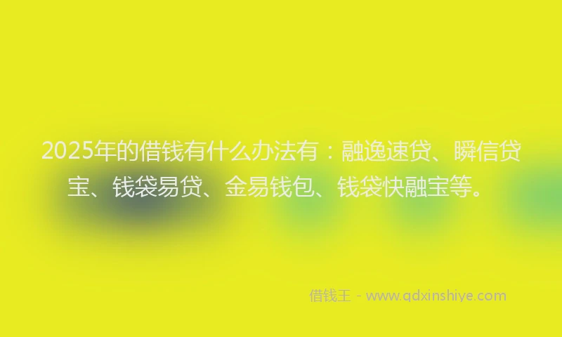 2025年的借钱有什么办法有：融逸速贷、瞬信贷宝、钱袋易贷、金易钱包、钱袋快融宝等。