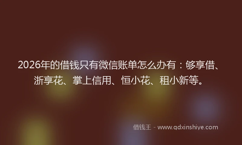 2026年的借钱只有微信账单怎么办有:够享借、浙享花、掌上信用、恒小花、租小新等。