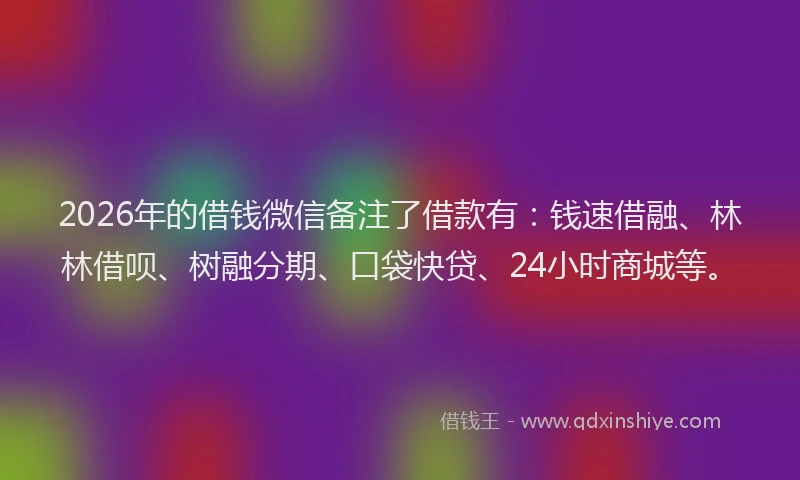 2026年的借钱微信备注了借款有：钱速借融、林林借呗、树融分期、口袋快贷、24小时商城等。
