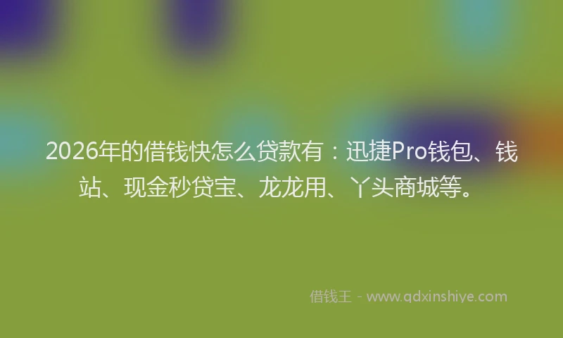 2026年的借钱快怎么贷款有:迅捷Pro钱包、钱站、现金秒贷宝、龙龙用、丫头商城等。
