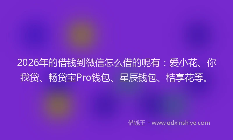 2026年的借钱到微信怎么借的呢有：爱小花、你我贷、畅贷宝Pro钱包、星辰钱包、桔享花等。