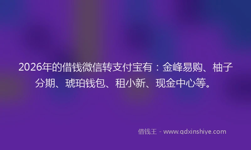 2026年的借钱微信转支付宝有:金峰易购、柚子分期、琥珀钱包、租小新、现金中心等。