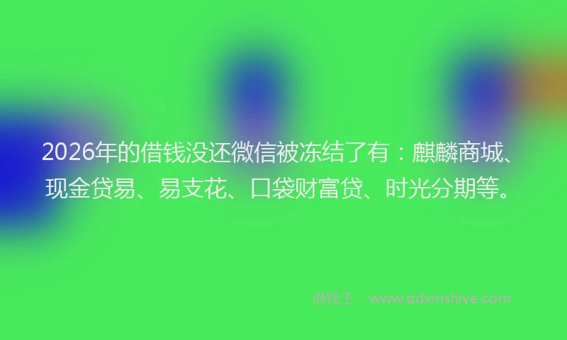 2026年的借钱没还微信被冻结了有：麒麟商城、现金贷易、易支花、口袋财富贷、时光分期等。