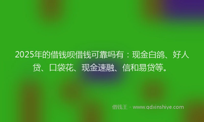 2025年的借钱呗借钱可靠吗有：现金白鸽、好人贷、口袋花、现金速融、信和易贷等。