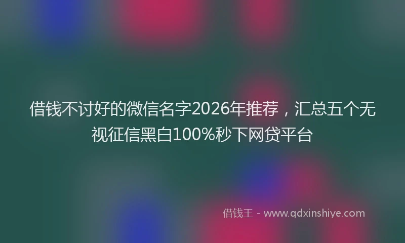 借钱不讨好的微信名字2026年推荐，汇总五个无视征信黑白100%秒下网贷平台