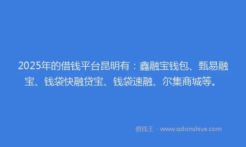 2025年的借钱平台昆明有：鑫融宝钱包、甄易融宝、钱袋快融贷宝、钱袋速融、尔集商城等。
