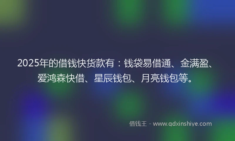 2025年的借钱快货款有：钱袋易借通、金满盈、爱鸿森快借、星辰钱包、月亮钱包等。
