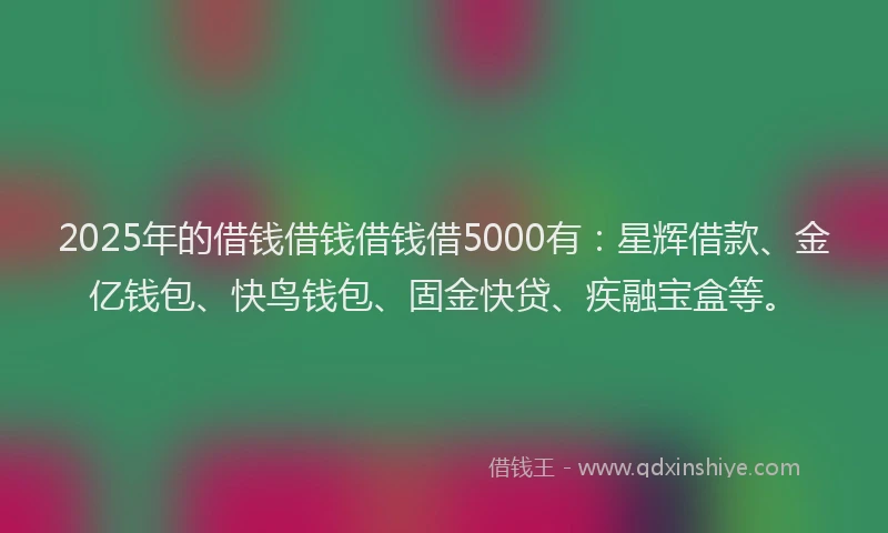 2025年的借钱借钱借钱借5000有:星辉借款、金亿钱包、快鸟钱包、固金快贷、疾融宝盒等。
