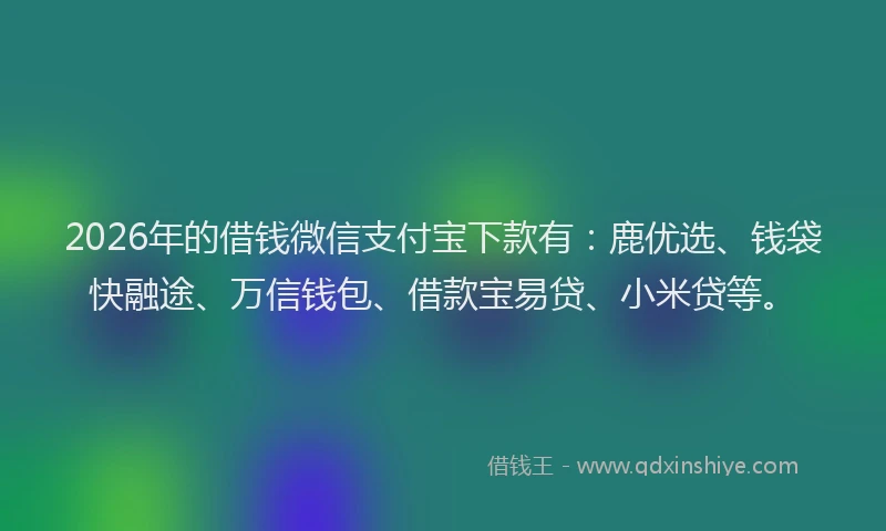 2026年的借钱微信支付宝下款有：鹿优选、钱袋快融途、万信钱包、借款宝易贷、小米贷等。