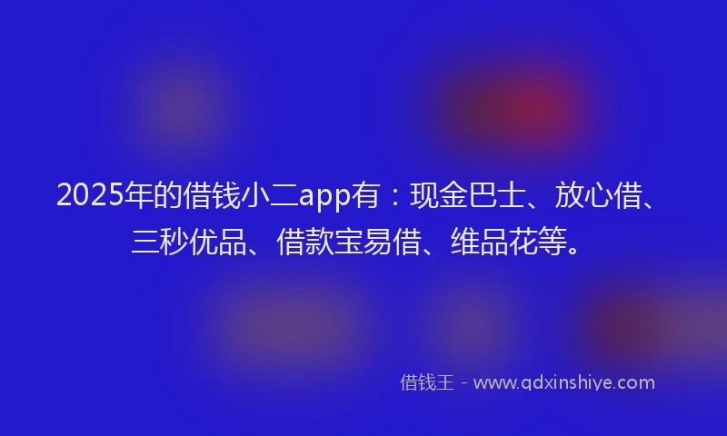 2025年的借钱小二app有:现金巴士、放心借、三秒优品、借款宝易借、维品花等。