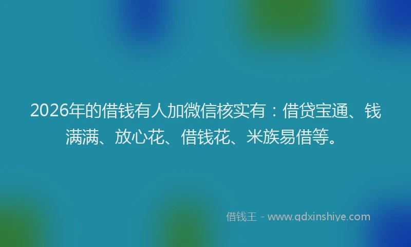 2026年的借钱有人加微信核实有：借贷宝通、钱满满、放心花、借钱花、米族易借等。