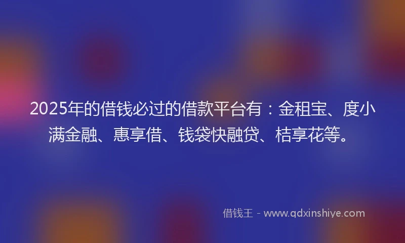 2025年的借钱必过的借款平台有：金租宝、度小满金融、惠享借、钱袋快融贷、桔享花等。