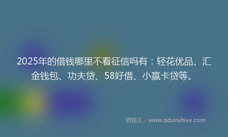 2025年的借钱哪里不看征信吗有：轻花优品、汇金钱包、功夫贷、58好借、小赢卡贷等。