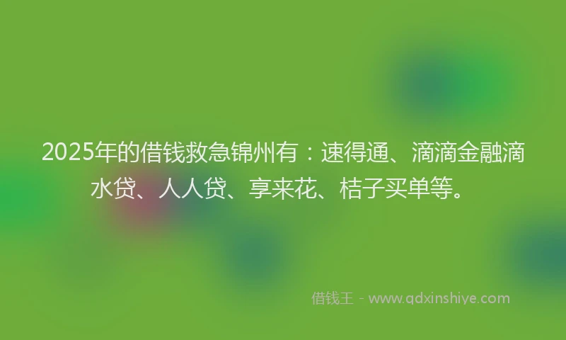2025年的借钱救急锦州有:速得通、滴滴金融滴水贷、人人贷、享来花、桔子买单等。