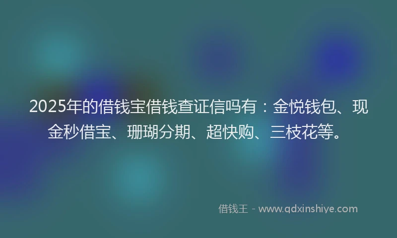 2025年的借钱宝借钱查证信吗有：金悦钱包、现金秒借宝、珊瑚分期、超快购、三枝花等。