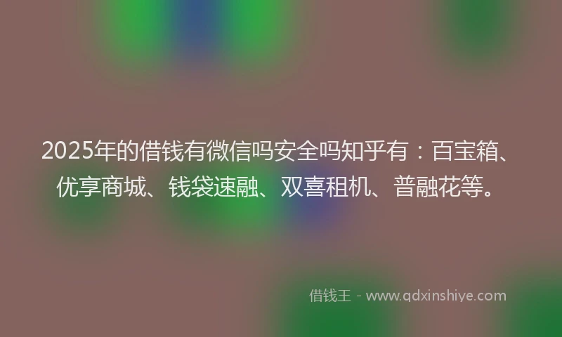 2025年的借钱有微信吗安全吗知乎有：百宝箱、优享商城、钱袋速融、双喜租机、普融花等。