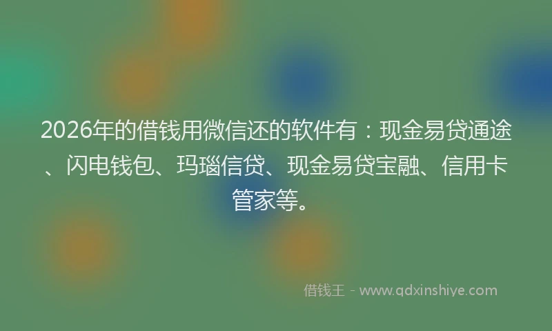 2026年的借钱用微信还的软件有：现金易贷通途、闪电钱包、玛瑙信贷、现金易贷宝融、信用卡管家等。