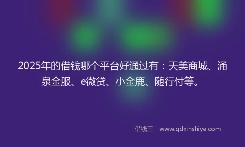 2025年的借钱哪个平台好通过有：天美商城、涌泉金服、e微贷、小金鹿、随行付等。