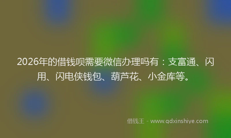 2026年的借钱呗需要微信办理吗有：支富通、闪用、闪电侠钱包、葫芦花、小金库等。