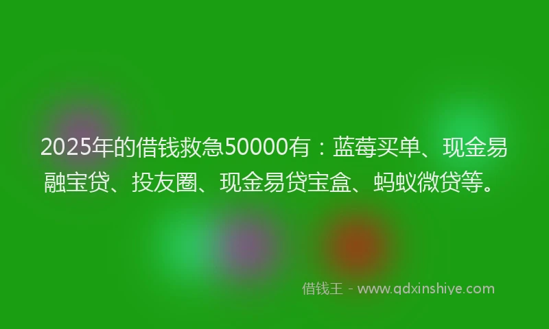 2025年的借钱救急50000有：蓝莓买单、现金易融宝贷、投友圈、现金易贷宝盒、蚂蚁微贷等。