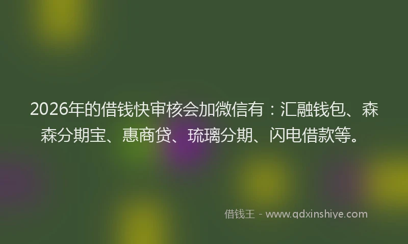 2026年的借钱快审核会加微信有：汇融钱包、森森分期宝、惠商贷、琉璃分期、闪电借款等。