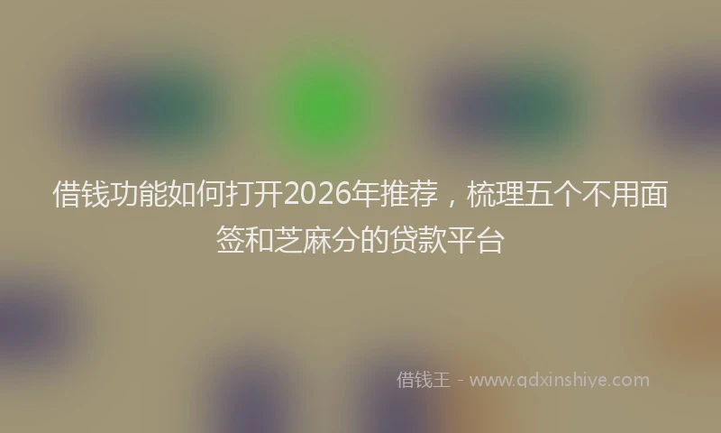 借钱功能如何打开2026年推荐，梳理五个不用面签和芝麻分的贷款平台