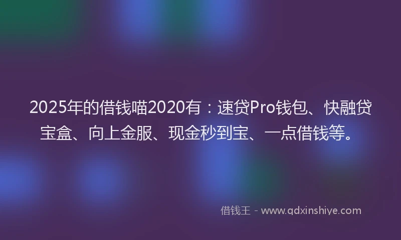 2025年的借钱喵2020有：速贷Pro钱包、快融贷宝盒、向上金服、现金秒到宝、一点借钱等。