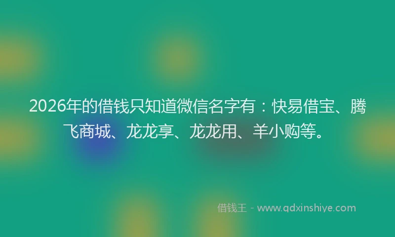 2026年的借钱只知道微信名字有:快易借宝、腾飞商城、龙龙享、龙龙用、羊小购等。