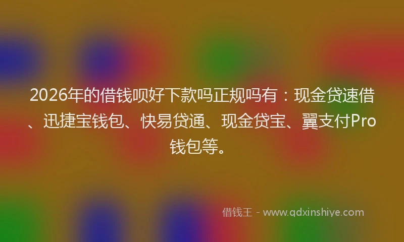 2026年的借钱呗好下款吗正规吗有:现金贷速借、迅捷宝钱包、快易贷通、现金贷宝、翼支付Pro钱包等。