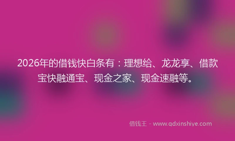 2026年的借钱快白条有：理想给、龙龙享、借款宝快融通宝、现金之家、现金速融等。