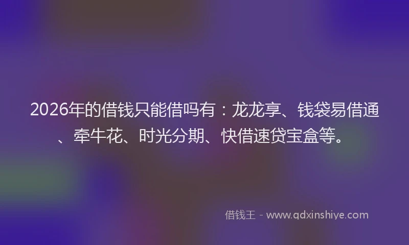2026年的借钱只能借吗有:龙龙享、钱袋易借通、牵牛花、时光分期、快借速贷宝盒等。