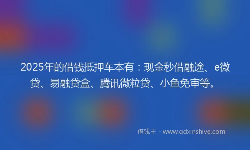 2025年的借钱抵押车本有：现金秒借融途、e微贷、易融贷盒、腾讯微粒贷、小鱼免审等。