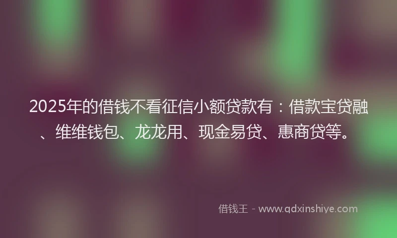 2025年的借钱不看征信小额贷款有:借款宝贷融、维维钱包、龙龙用、现金易贷、惠商贷等。