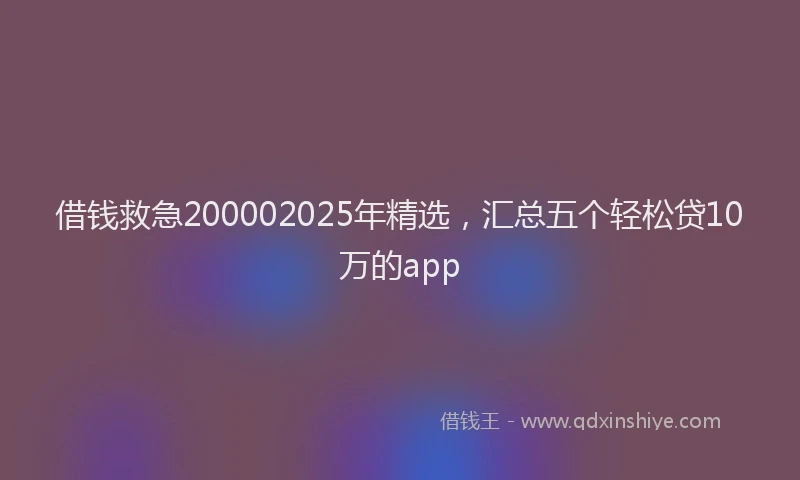 借钱救急200002025年精选，汇总五个轻松贷10万的app