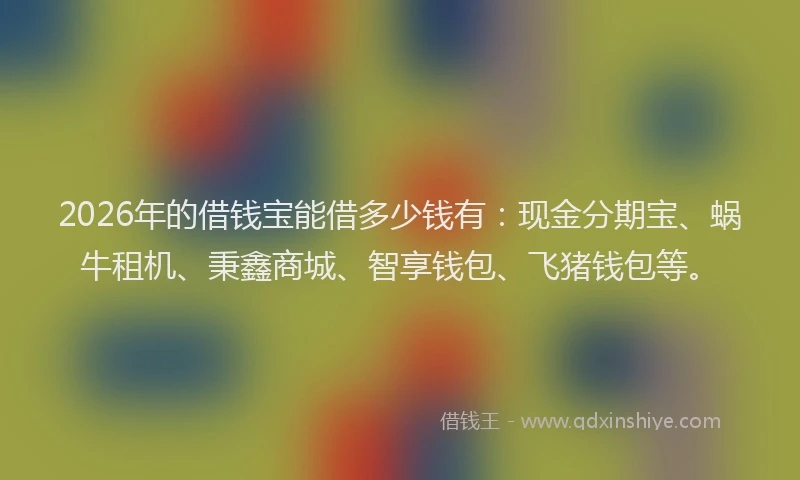2026年的借钱宝能借多少钱有：现金分期宝、蜗牛租机、秉鑫商城、智享钱包、飞猪钱包等。