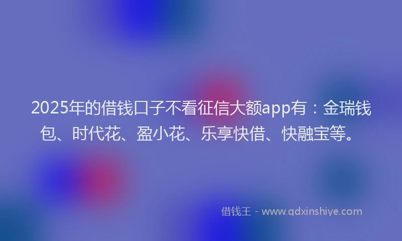 2025年的借钱口子不看征信大额app有：金瑞钱包、时代花、盈小花、乐享快借、快融宝等。