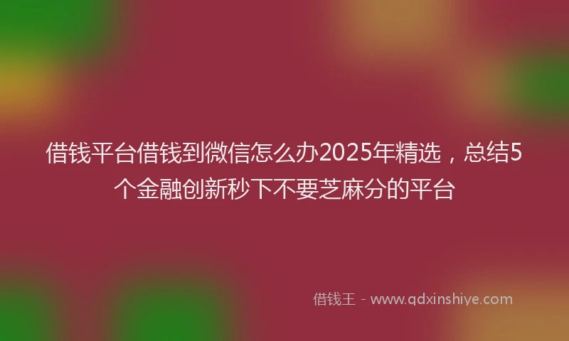 借钱平台借钱到微信怎么办2025年精选,总结5个金融创新秒下不要芝麻分的平台