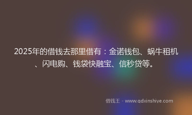 2025年的借钱去那里借有:金诺钱包、蜗牛租机、闪电购、钱袋快融宝、信秒贷等。