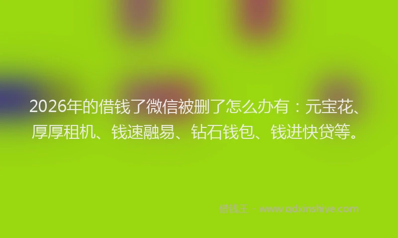 2026年的借钱了微信被删了怎么办有：元宝花、厚厚租机、钱速融易、钻石钱包、钱进快贷等。
