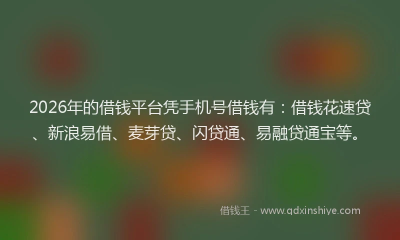 2026年的借钱平台凭手机号借钱有：借钱花速贷、新浪易借、麦芽贷、闪贷通、易融贷通宝等。