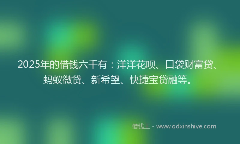 2025年的借钱六千有:洋洋花呗、口袋财富贷、蚂蚁微贷、新希望、快捷宝贷融等。