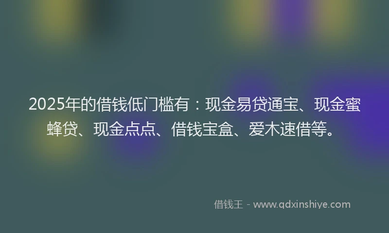 2025年的借钱低门槛有：现金易贷通宝、现金蜜蜂贷、现金点点、借钱宝盒、爱木速借等。
