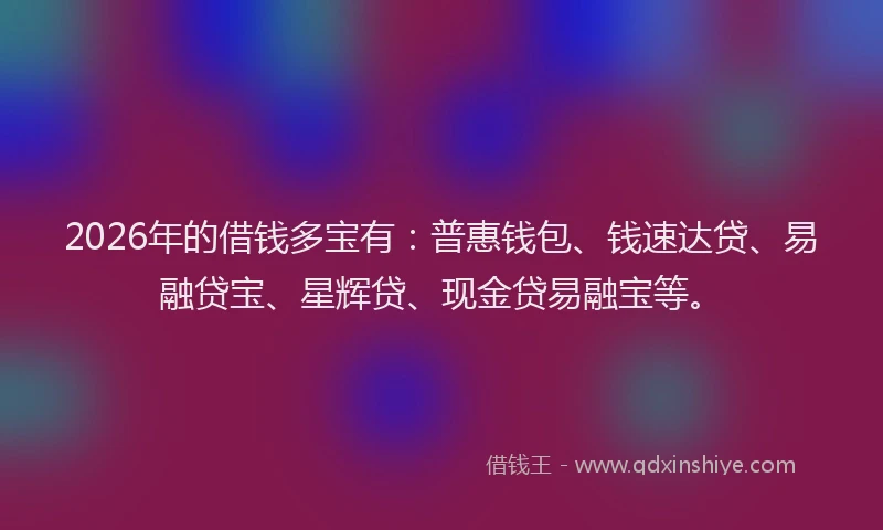 2026年的借钱多宝有：普惠钱包、钱速达贷、易融贷宝、星辉贷、现金贷易融宝等。