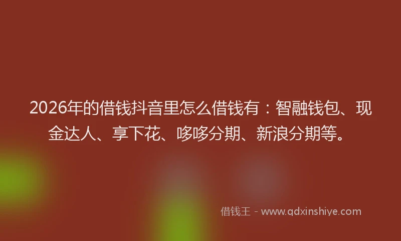 2026年的借钱抖音里怎么借钱有：智融钱包、现金达人、享下花、哆哆分期、新浪分期等。