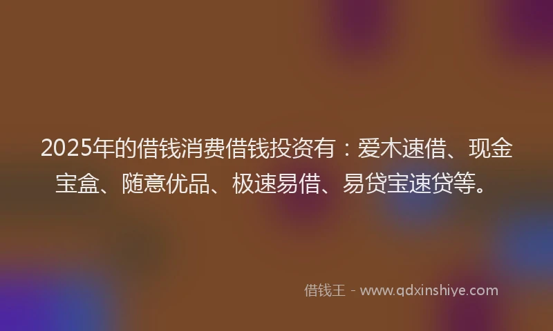 2025年的借钱消费借钱投资有：爱木速借、现金宝盒、随意优品、极速易借、易贷宝速贷等。