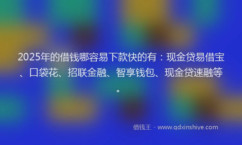 2025年的借钱哪容易下款快的有：现金贷易借宝、口袋花、招联金融、智享钱包、现金贷速融等。