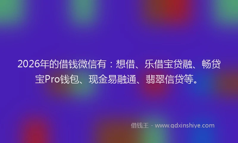 2026年的借钱微信有：想借、乐借宝贷融、畅贷宝Pro钱包、现金易融通、翡翠信贷等。